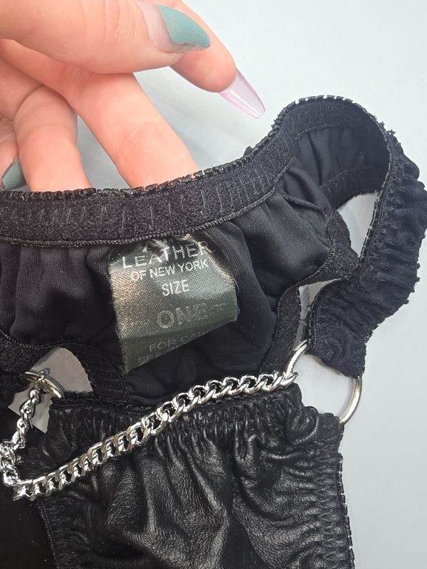View 3 of One Size (s) Leather Of New York Bikini Bottom Panty Thong Motorcycle Biker Attire