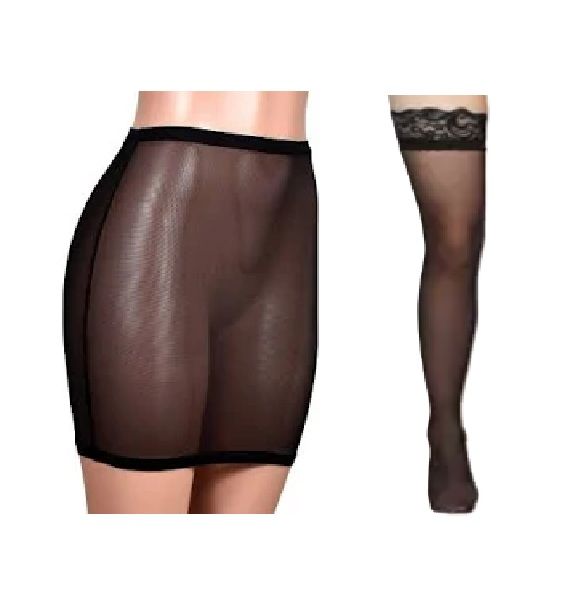 Photo 1 of Black Mesh Skirt & a Black Lace-Trimmed Stocking