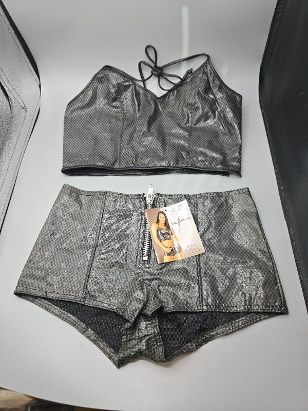 Photo 1 of Medium PVC Vinyl Smoke Graphic Halter Top & Shorts With Zipper