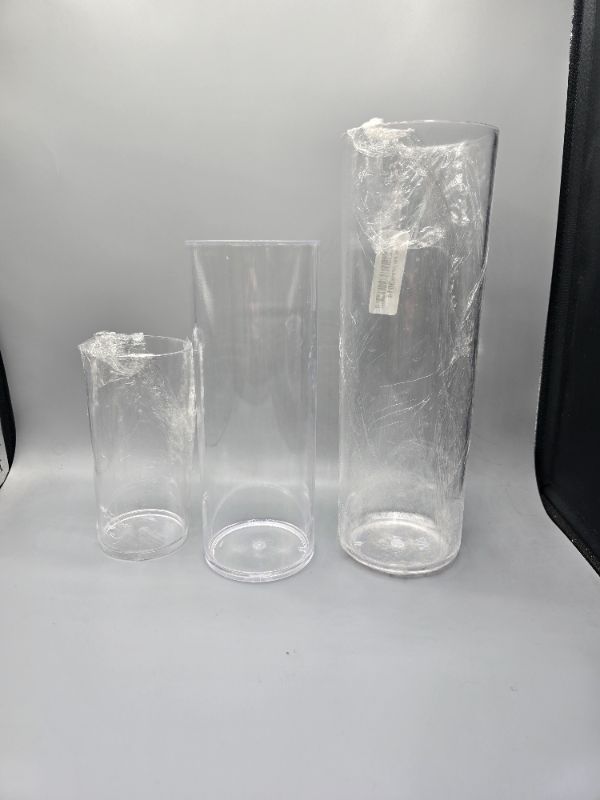 Photo 1 of Flower Vase Acrylic Cylinder,Set of 3 Pcs, Clear Vase for Centerpieces,Wedding Decorative,Home Décor, Non Breakable Plastic, 3.94"x7.86"+4.72"x9.84"+5.9"x11.8" Tall Round - Clear