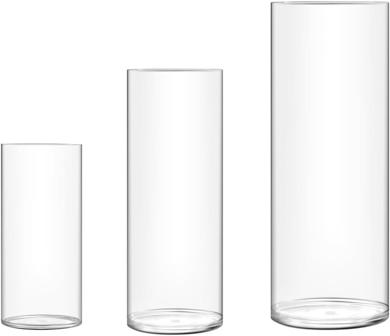 Photo 1 of Flower Vase Acrylic Cylinder,Set of 3 Pcs, Clear Vase for Centerpieces,Wedding Decorative,Home Décor, Non Breakable Plastic, 3.94"x7.86"+4.72"x9.84"+5.9"x11.8" Tall Round - Clear