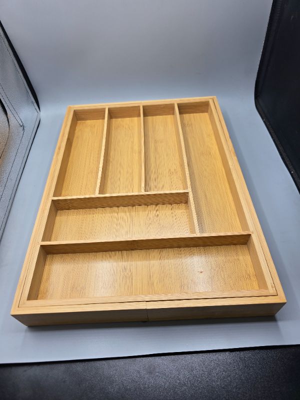 Photo 1 of Bamboo Extending Cutlery Drawer | 6-8 Adjustable Compartments | Naturally Durable & Water Resistant Tray | Wooden Kitchen Organizer