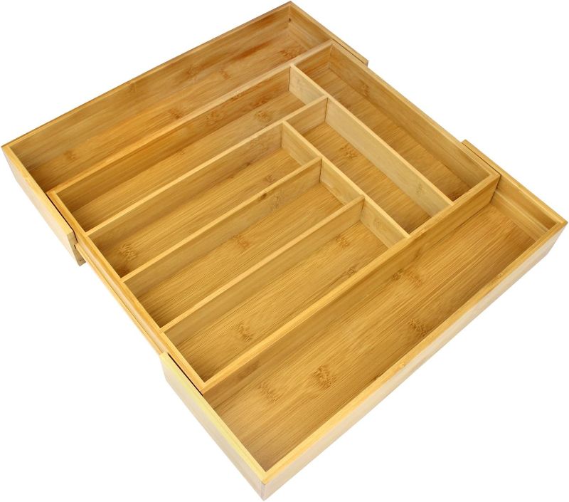 Photo 1 of Bamboo Extending Cutlery Drawer | 6-8 Adjustable Compartments | Naturally Durable & Water Resistant Tray | Wooden Kitchen Organizer