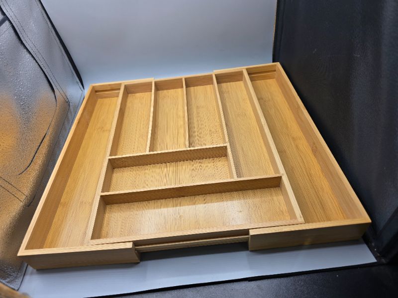 Photo 1 of Bamboo Extending Cutlery Drawer | 6-8 Adjustable Compartments | Naturally Durable & Water Resistant Tray | Wooden Kitchen Organizer