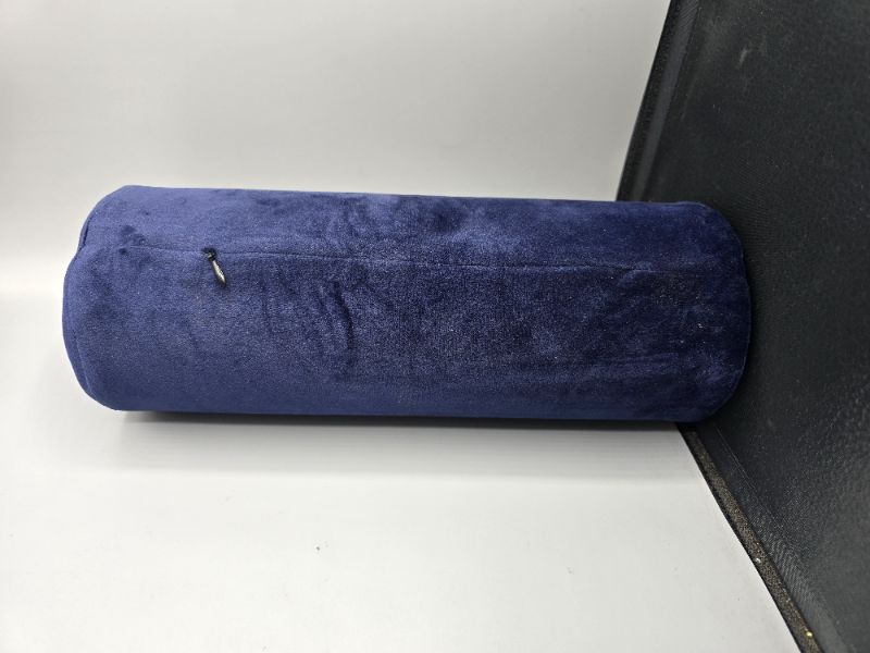 Photo 1 of Bamboo Round Cervical Roll Cylinder Bolster Pillow with Removable Washable Cover, Ergonomically Designed for Head, Neck, Back, and Legs || Ideal for Spine and Neck Support, Navy