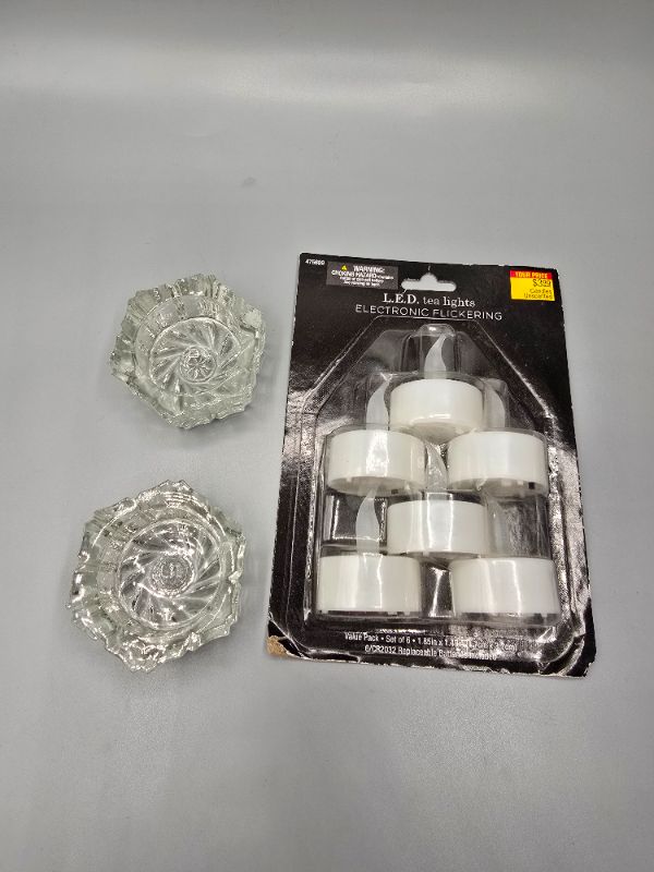 Photo 1 of 2 Crystal Glass Tea Light Candle Holders & 6pk Led Tea Lights