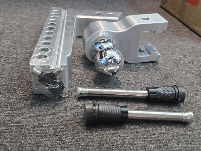 Photo 1 of Adjustable Trailer Hitch, 8 Inch Drop Hitch for 2.5 Inch Receiver, Ball Mount Hitch 10000 Lbs, 2" & 2-5/16" Stainless Steel Dual Balls, Aluminum Tow Hitch with Double Anti-Theft Pins Locks