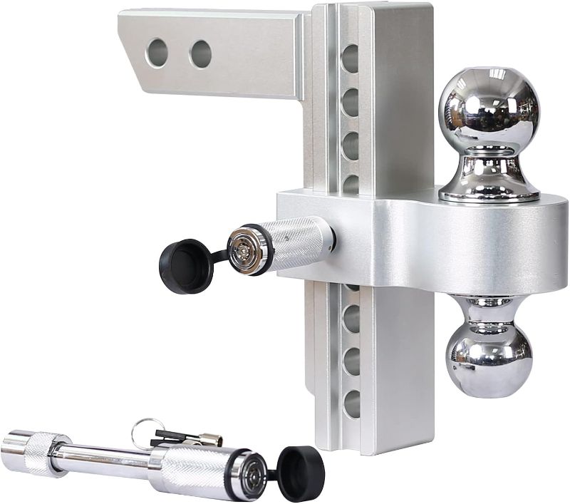 Photo 1 of Adjustable Trailer Hitch, 8 Inch Drop Hitch for 2.5 Inch Receiver, Ball Mount Hitch 10000 Lbs, 2" & 2-5/16" Stainless Steel Dual Balls, Aluminum Tow Hitch with Double Anti-Theft Pins Locks