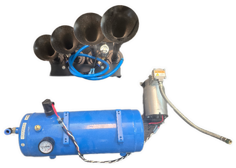 View 2 of 4 Trumpet Air Horn Kit, 150dB Train Horns for Pickup Trucks, 12V 120 psi Air Compressor 1.6 Gal/6 L Tank with Gauge for Any 12V Vehicle Car Truck Train Van Boat