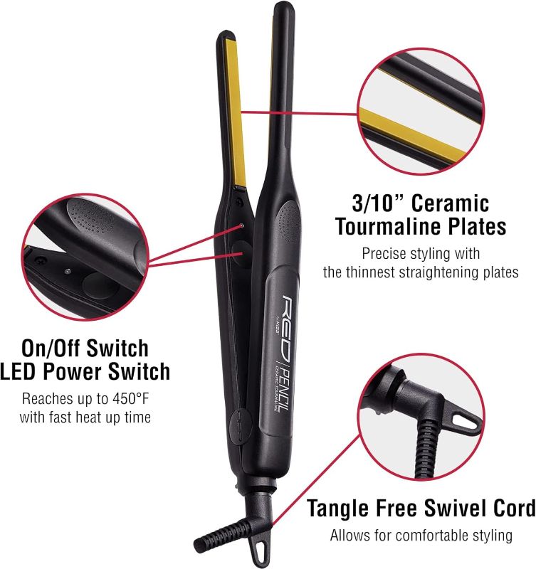 Photo 1 of Kiss Red by Pencil Flat Iron Hair Straightener, 0.3 Inch, Ceramic