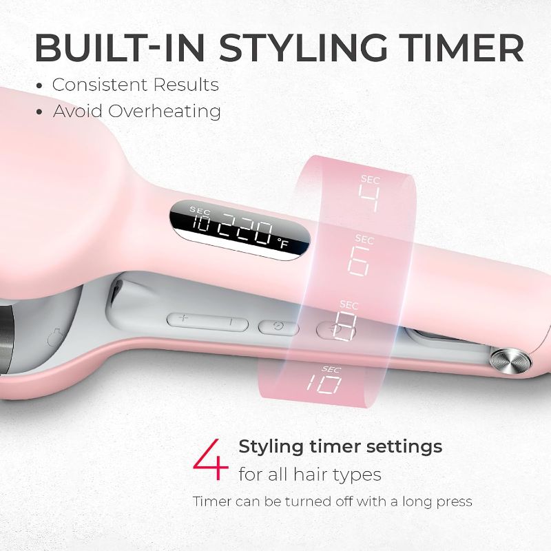 Photo 1 of Iron Hair Waver - TYMO ROVY Beach Waves Wand, Ionic Deep Waver Hair Tool with Ceramic 3 Barrel for Women, Dual Voltage, Anti-Scald, Easy to Use, Pink,