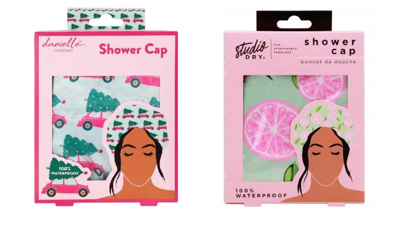 Photo 1 of 2 Pack Studio Dry Shower Caps - 1 Grapefruit Style & 1 Christmas Style Shower Caps 100% Waterproof Double Layered Durable New
