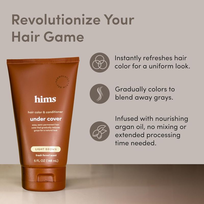 Photo 1 of HIMS Under Cover Hair Color & Conditioner - Light Brown Color Conditioner for Men - Semi Permanent Hair Color - Color Depositing, Deep Conditioning, Blends Grays - Fresh Forest Scent, 5 fl oz