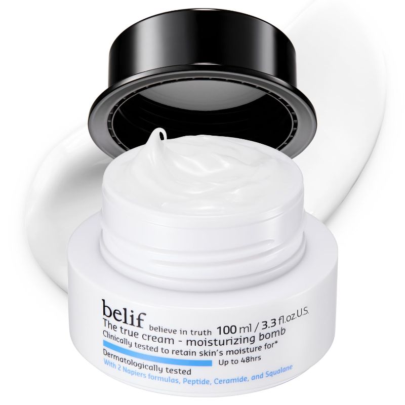 Photo 1 of belif Moisturizing Bomb – Daily Ceramide Moisturizer with Peptide & Squalane, 48hr Hydration & Anti-Aging Cream, Milky & Lightweight, Restores Skin Barrier, Korean Skincare, 100ML