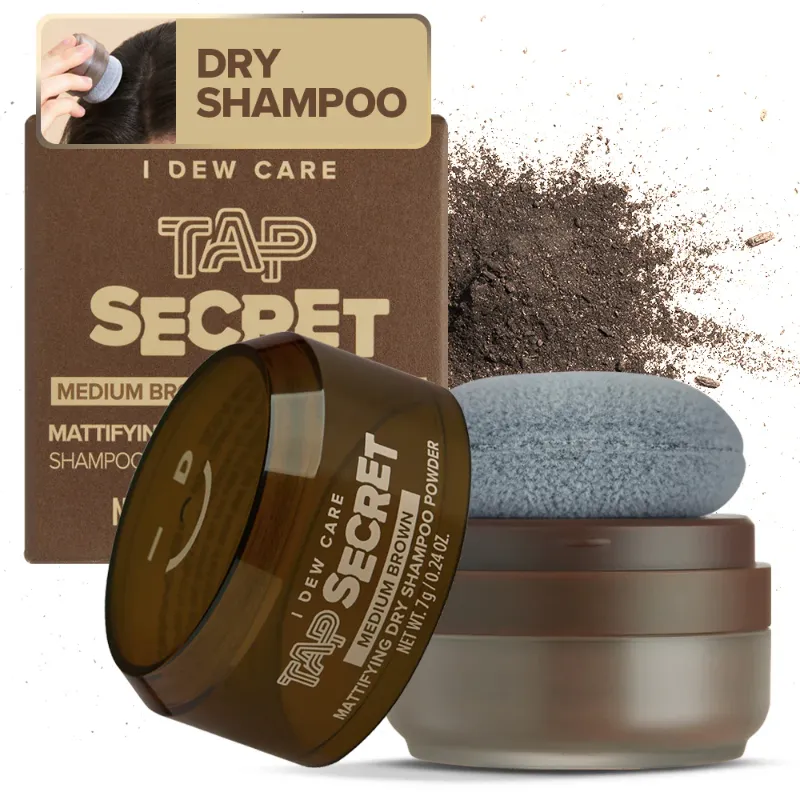 Photo 1 of 2 Pack Medium Brown I DEW CARE Tap Secret Mattifying Dry Shampoo Powder with Biotin - Tap Secret Original | Strengthening & Volumizing, Refillable, Travel size, Non-aerosol, Brunette, Korean Ginseng, Stocking Stuffers, 0.24 Oz