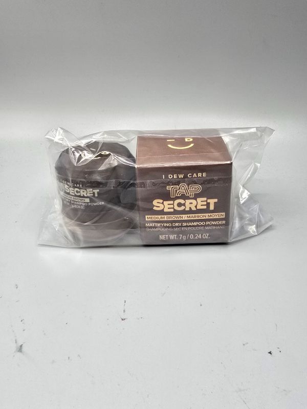 Photo 1 of 2 Pack Medium Brown I DEW CARE Tap Secret Mattifying Dry Shampoo Powder with Biotin - Tap Secret Original | Strengthening & Volumizing, Refillable, Travel size, Non-aerosol, Brunette, Korean Ginseng, Stocking Stuffers, 0.24 Oz