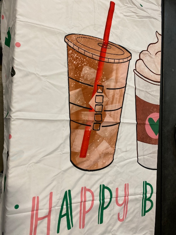 Photo 1 of Happy Birthday Photography Backdrop 7x5ft Coffee Theme Birthday Background Party Decoration Supplies Pictures Favors Cake Table Banner Photo Booth Studio Props