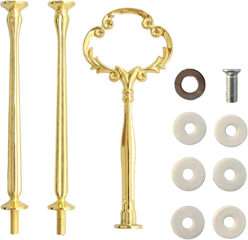 Photo 1 of 3 Tier 14" Heavy Metal Cake Stand Holder Fruit Plate Stand Fitting Hardware Rod with Stylus (Golden_Sun Flower)