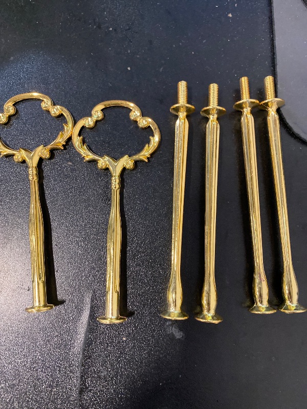 Photo 1 of 3 Tier 14" Heavy Metal Cake Stand Holder Fruit Plate Stand Fitting Hardware Rod with Stylus (Golden_Sun Flower)