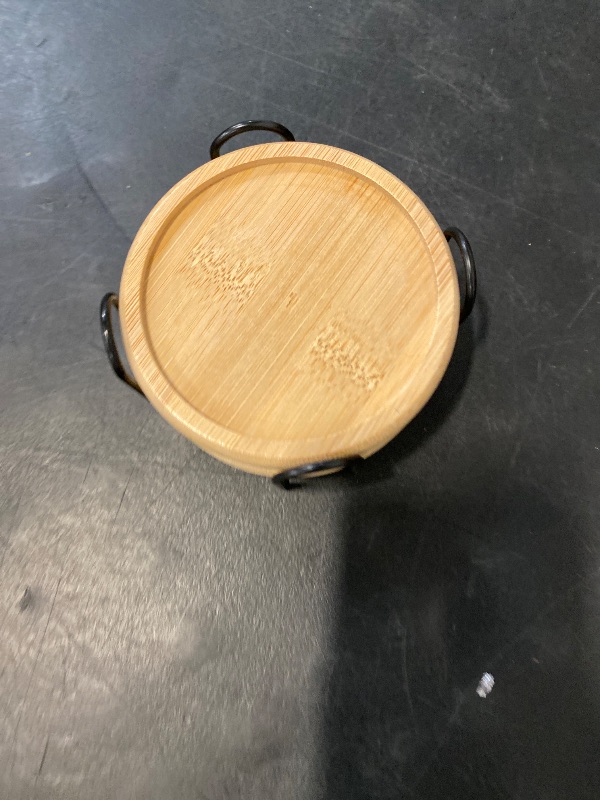 Photo 1 of Bamboo 4 inch coaster [4 pcs] Coasters with Holder - Drinking Coasters - Cup Mat for Drinks - Live for Hot or Cold Drink - Non-slip and non-stick,Suitable for Kinds Cups and Living Room Decor