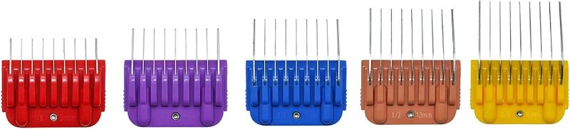 Photo 1 of Professional Animal Stainless Steel 5 Color Guide Comb Set Compatible with andis Oster A5 wahl km10 10#/15#/30# Detachable Blade Cutting Length 3mm-16mm