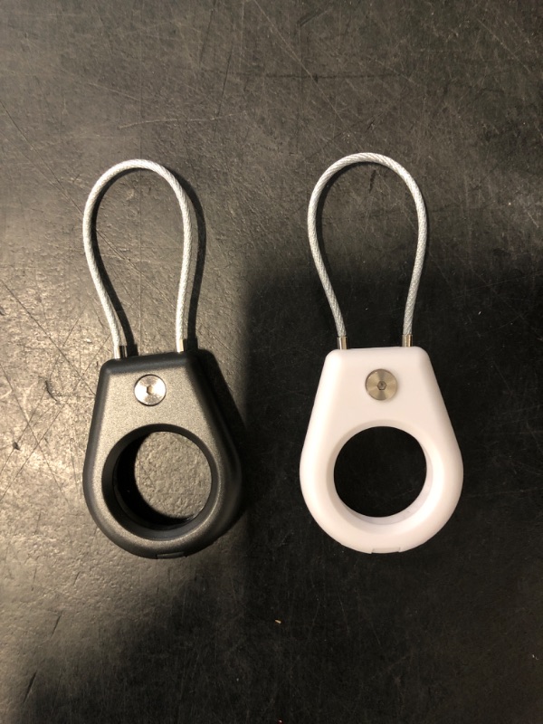 Photo 1 of [2 Pack] for AirTag Keychain Holder with Wire Cable, Secure Lock Case for Air tag, Key Ring Chain, Protective Accessory with AirTag for Keys, Luggage, Black+White