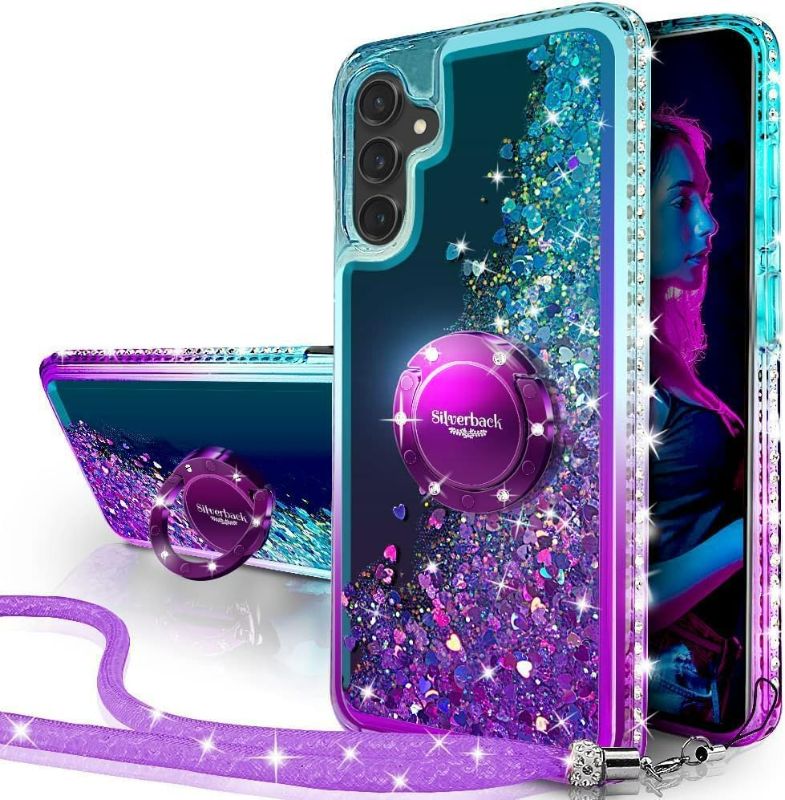 Photo 1 of Silverback for Samsung Galaxy S25 Case with Ring, Women Girls Bling Holographic Sparkle Glitter Cute Cover,Diamond Ring Protective Phone Case for Galaxy S25 - Purple