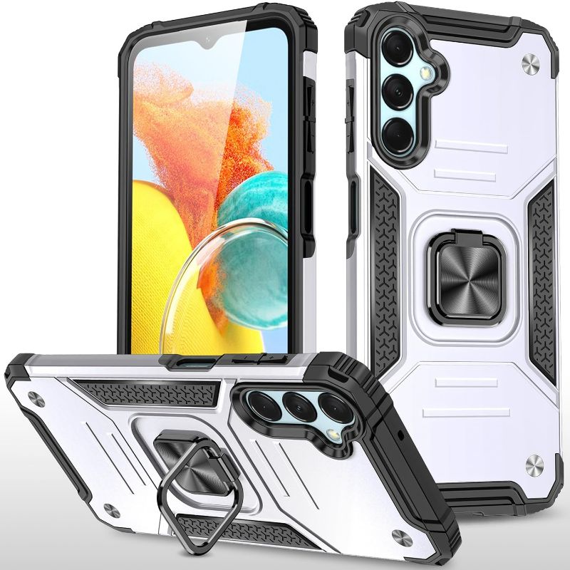 Photo 1 of Galaxy A15 5G Case Military Grade Built-in Kickstand Case with Stand Holster Armor Heavy Duty Shockproof Cover Protective Case for Samsung Galaxy A15 5G Phone Case for Men Women (Silver)