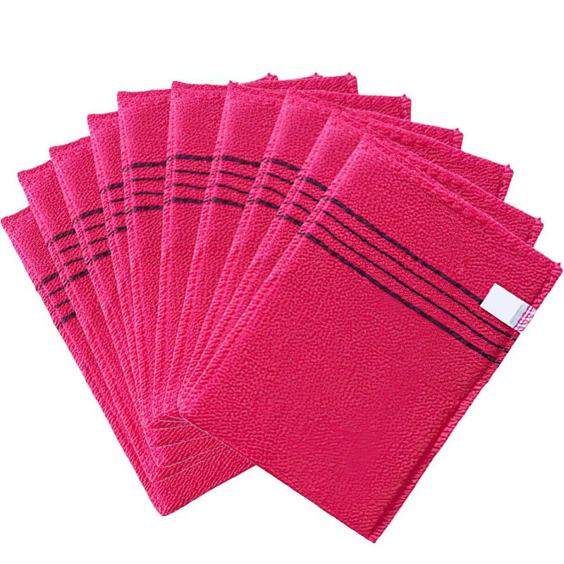 Photo 1 of Korean Scrubbing Cloth Mitt Exfoliating Washcloth - 10pcs Body Scrubber and Washcloth Set for Smooth Skin - Natural Mitts for an Exfoliating Shower - Soft and Durable. (rose red)