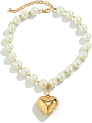 Photo 1 of Heart Necklaces for Women Gold Pearl Beads Choker Necklaces Y2k Necklace
