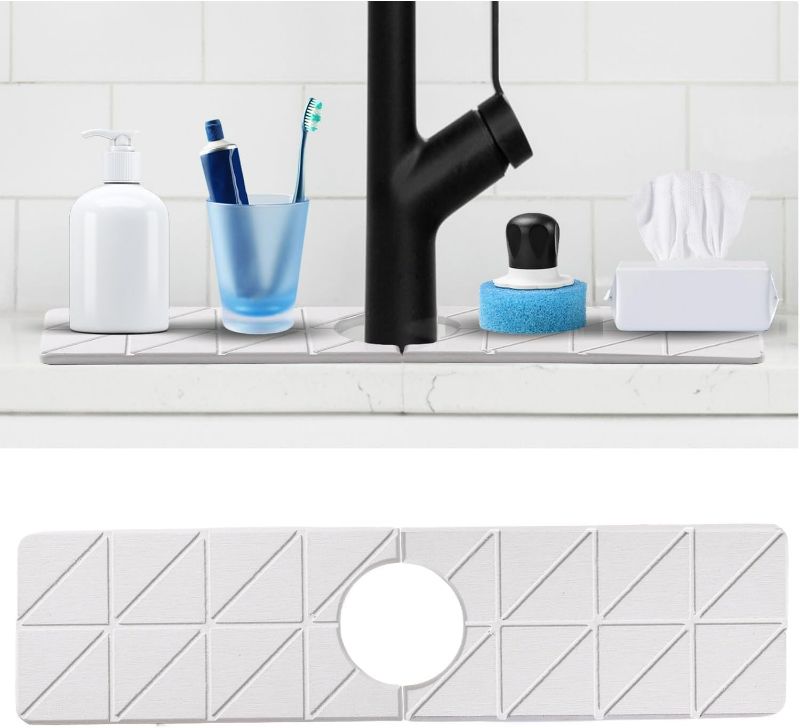 Photo 1 of Faucet Mat for Kitchen Sink - 15.5" Long Diatomite Fast Drying Stone Sink Tray Splash Protector for Bathroom Sink [White 15.5" X 3.9"]