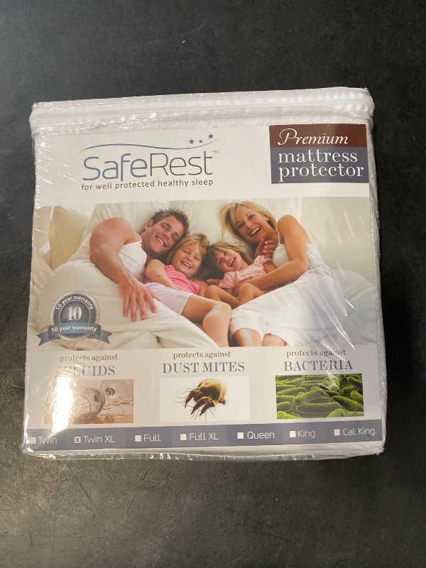 Photo 1 of SafeRest Waterproof Twin XL Size Mattress Protector - Fitted with Stretchable Pockets - Machine Washable Cotton Mattress Cover for Bed