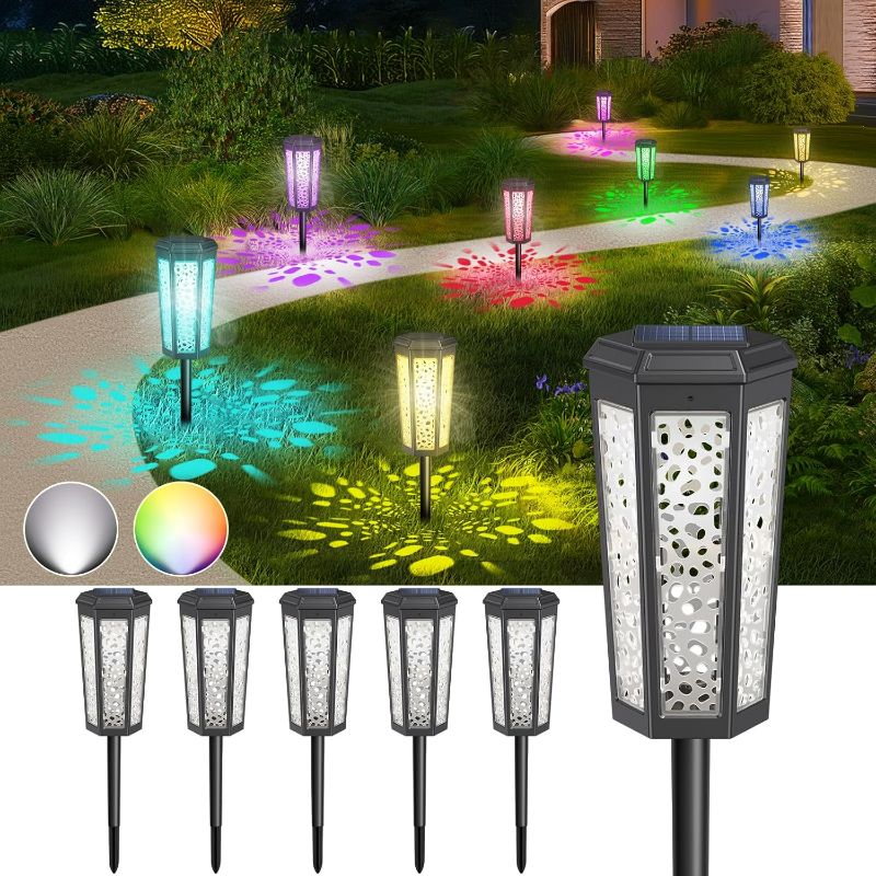 Photo 1 of Colored Solar Powered Pathway Landscape Lights Outdoor Cool White & RGB Dusk to Dawn Waterproof for Garden Sideway Outside, Patio, Path, Yard, Walkway, Driveway, 2 Modes 6 Pack Accent Modern Design