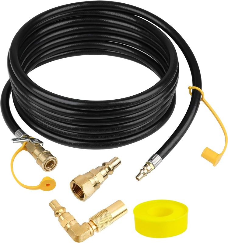 Photo 1 of Iococee Upgraded 18FT RV Quick Connect Propane Hose for RV to Grill, Low Pressure Quick Connect Propane Hose with Elbow Adapter for 17" and 22" Blackstone Griddles/Grills