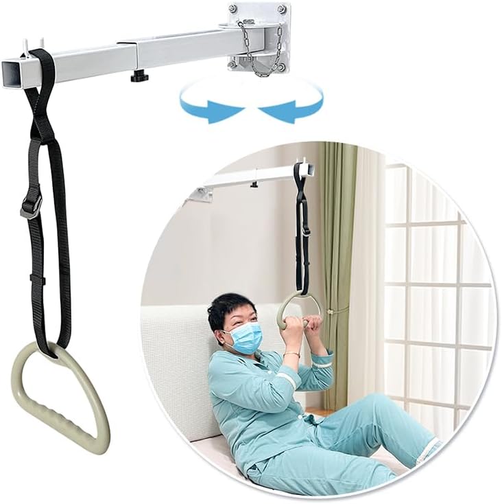 Photo 1 of Bed Trapeze Bar,Heavy Duty Steel,Trapeze Bar for Bed Mobility,Load Capacity 300 LBS,Free Standing Adjustable Height,Suitable for Hospital, Bedroom Mobile Pull Up Aid (White, 29.3"W x 68.5"H)
