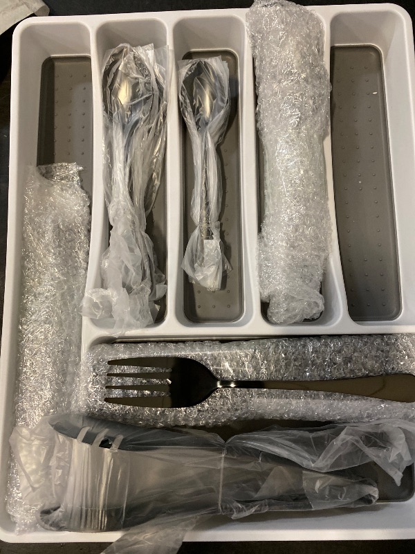 Photo 1 of 53PCS Black Silverware Set for 8 with Cutlery Drawer Organizer, Stainless Steel Flatware Set with Steak Knives, Include Spoons and Forks Set & Serving Utensils, Mirror Polished