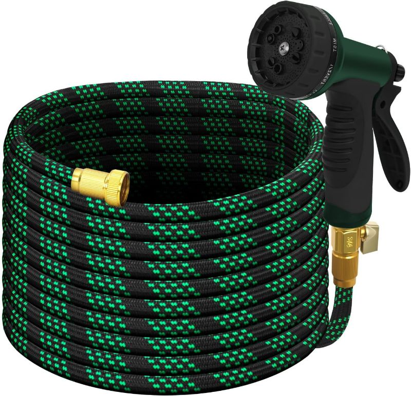 Photo 1 of 50FT Premium Garden Hose - Ultra Lightweight Non-Expanding Design with 10-Function Nozzle, Kink & Tangle-Free, Leakproof & Pressure Resistant for Yard/Lawn/Camping (Black&Green)