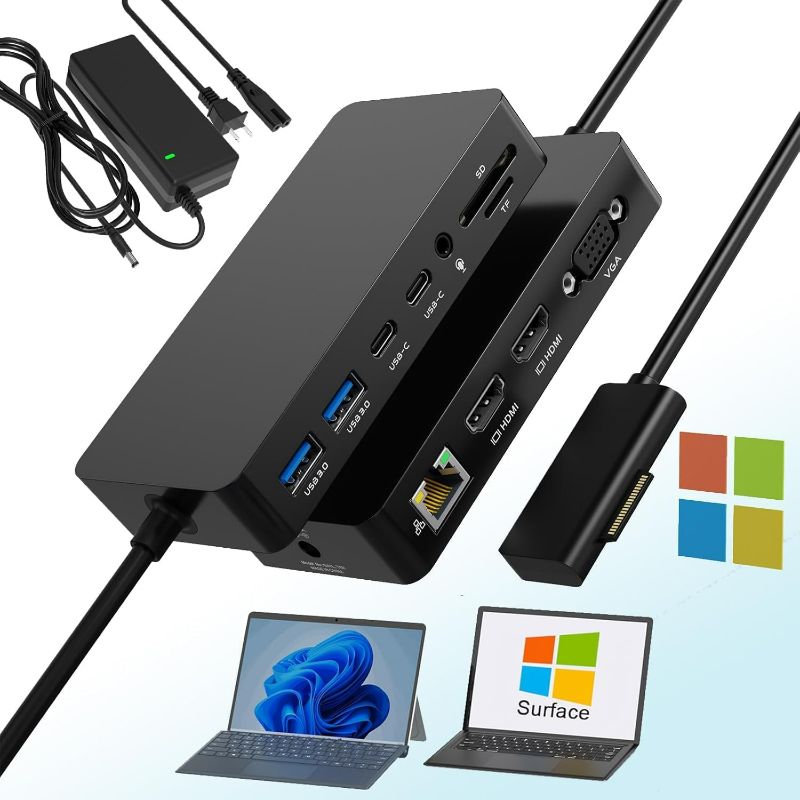 Photo 1 of Microsoft Surface Pro Docking Station Triple Display Dual HDMI+VGA, 12 in 1 Surface Dock with Ethernet SD/TF Audio 4*USB, Dock for Surface pro 10/9/8/X/7/6/5/4, Surface Laptop 6/5/4/3/2, Surface Book