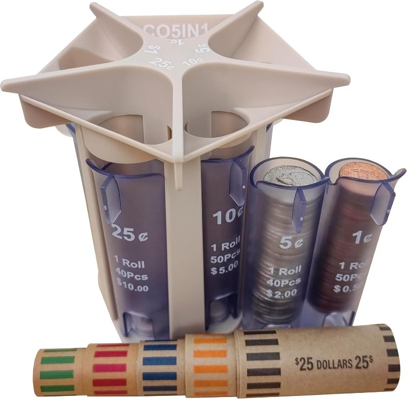 Photo 1 of Coin Sorter Tube Coin Counter with Coin Wrappers, Change Sorter Change Counter Machine, Coin Organizer Coin Holder Coin Roller, Empty your Piggy Bank & Coin Bank Quick & Easy, Accurate & Simple