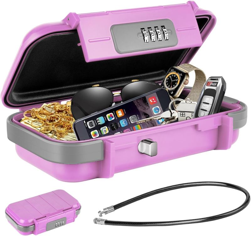 Photo 1 of HUANLANG Portable Safe Lock Box with Combination Lock Mini Beach Travel Safe Waterproof Small Lockable Box with Removable Wire Rope Combination Safe Box for Dorm,Travel,Beach,Hotel,Car,Home,Office