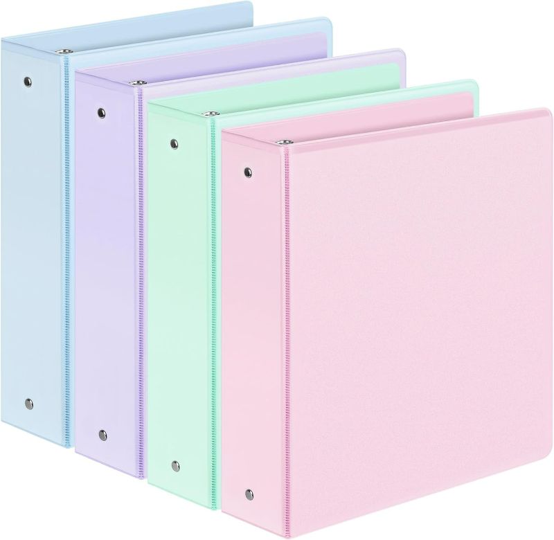Photo 1 of 4 Pack Extra Durable 3 Ring Binders 2 Inch, Sooez 2” Three Ring Binder, Eco-Friendly & PVC Free, Customizable Clear View Cover for Letter Size 8.5 x 11'' Paper, Pastel School Office Supplies for Girl