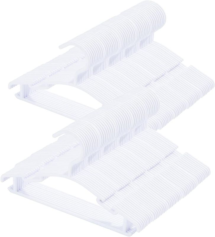 Photo 1 of 100 Pack White Baby Nursery Closet Hangers, Non-Slip Laundry Infant Pant Hanger for Newborn Clothes Gift, Ultra-Thin Plastic Hanger for Girl Boy Toddler Kid