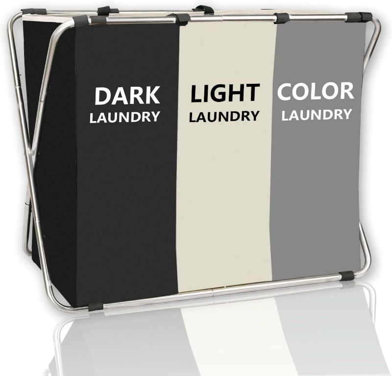 Photo 1 of 180L Laundry Basket Sorter, Large 3 Section Collapsible Laundry Hamper for Laundry Room Organization, 28" x 21"x 15" Dirty clothes Hamper Bag for Bedroom Blanket Storage Organizer (3 Section Black)