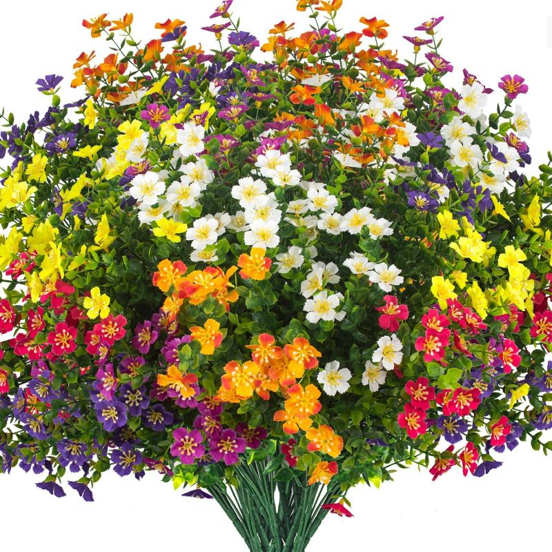Photo 1 of Outdoor Artificial Flowers UV Resistant & Fade Proof, 12 Pack Realistic Fake Flowers for Garden, Patio, Lawn Decor - Weatherproof Plastic Plants(Mix)