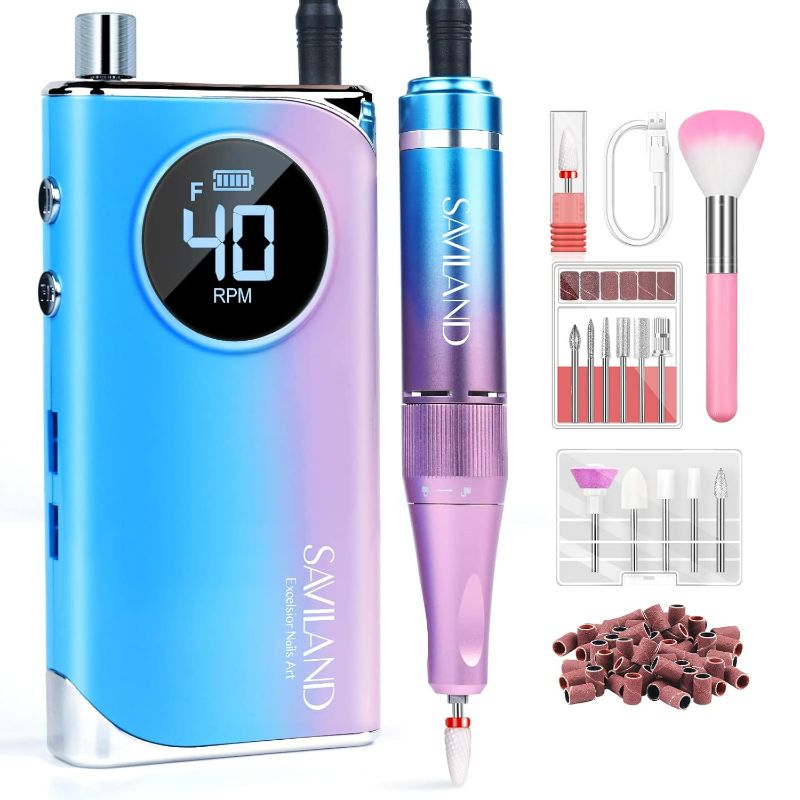 Photo 1 of SAVILAND Nail Drill Professional: 40000RPM Electric Nail Drill Machine with Acrylic Nail Kit 12 Drill Bit Ceramic 56 Sanding Bands, Portable Nail File for Fast Drill Para Uñas Nail Tech Salon Home