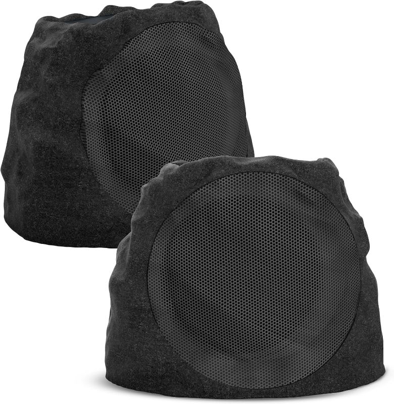 Photo 1 of Outdoor Speakers Bluetooth Waterproof Patio Rock Speakers Waterproof Outdoor Bluetooth Wireless Solar Powered Ideal for Patio,Pool, Garden, Deck,Backyard (Black, 2 Pack)