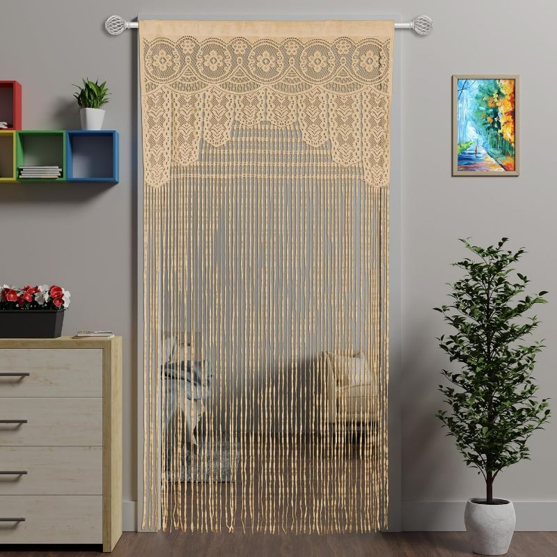 Photo 1 of Lace Door String Curtain for Doorways?Bohemian Curtains Window Wall Closet Bedroom Kitchen Hippie Hanging Panels Boho Room Divider Girls Kids Champange, 39×79in