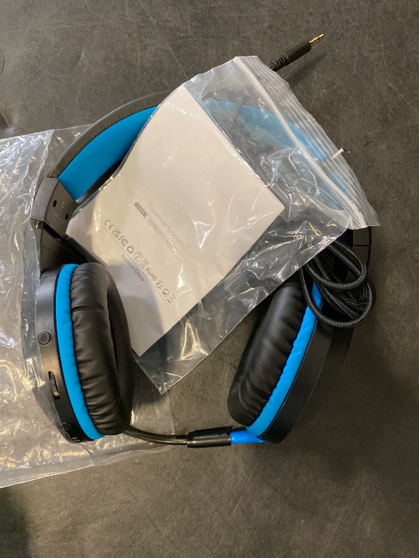 Photo 1 of Gaming Headset for Nintendo Switch, Xbox One, PS4, PS5, Bass Surround and Noise Cancelling with Flexible Mic, 3.5mm Wired Adjustable Over-Ear Headphones for Laptop PC iPad Smartphones (Blue-Black)