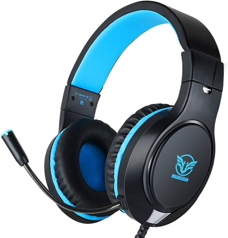 Photo 1 of Gaming Headset for Nintendo Switch, Xbox One, PS4, PS5, Bass Surround and Noise Cancelling with Flexible Mic, 3.5mm Wired Adjustable Over-Ear Headphones for Laptop PC iPad Smartphones (Blue-Black)