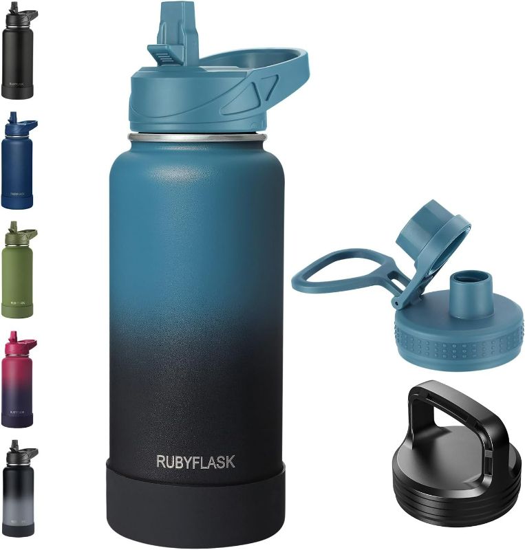 Photo 1 of 32oz Stainless Steel Insulated Water Bottle with Leakproof 3 Lids, Indigo Black